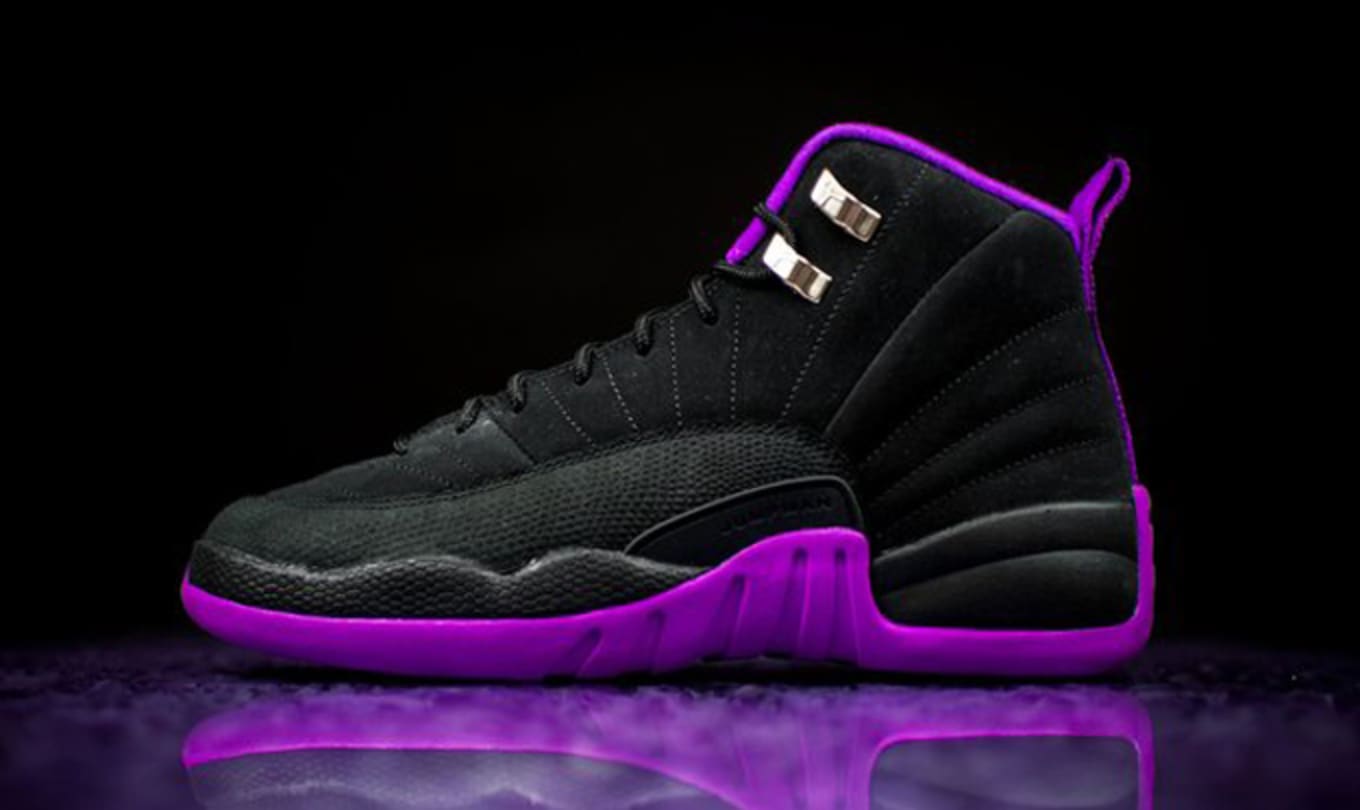 black purple and gold jordans