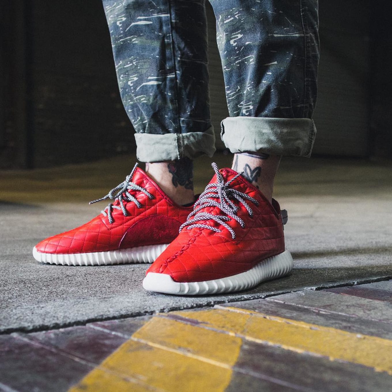 Red Quilted Leather adidas Yeezy 350