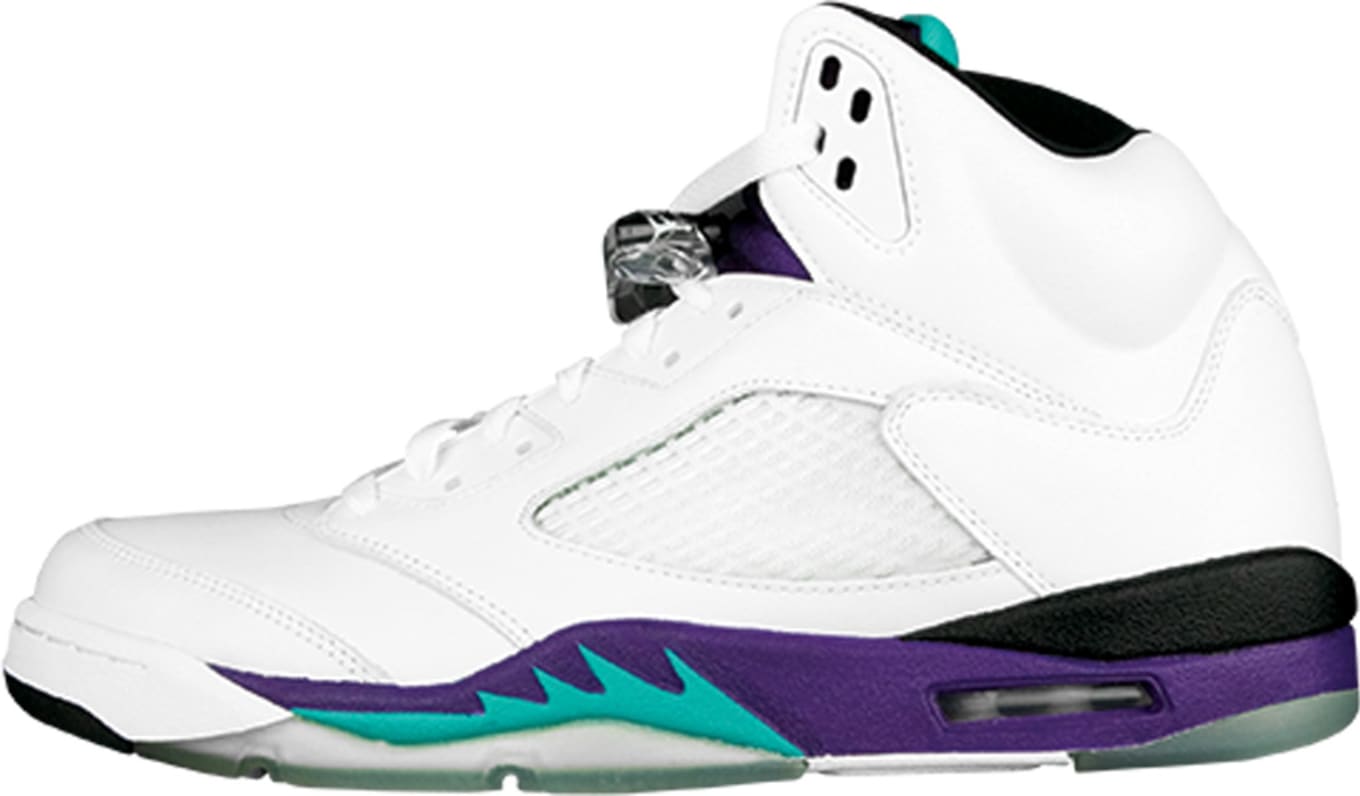 white and purple jordans 5