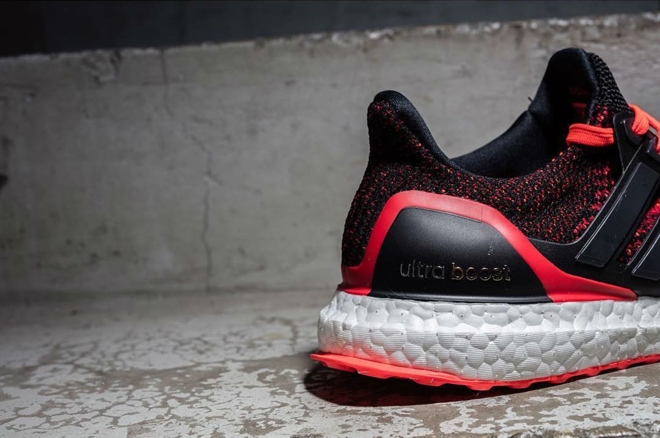 Adidas Ultra Boost Black Solar Red Sole Collector