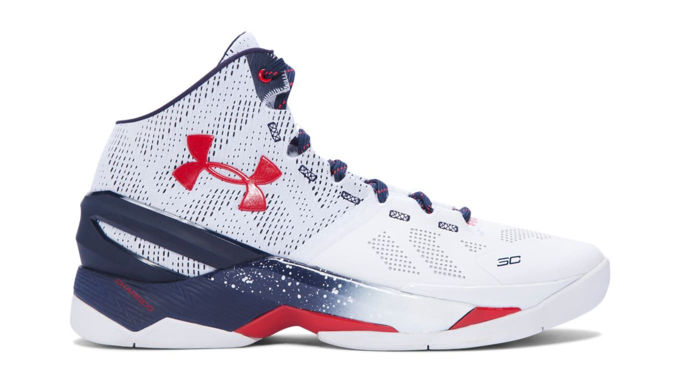 red white and blue steph curry shoes