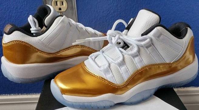 gold and white low top 11s