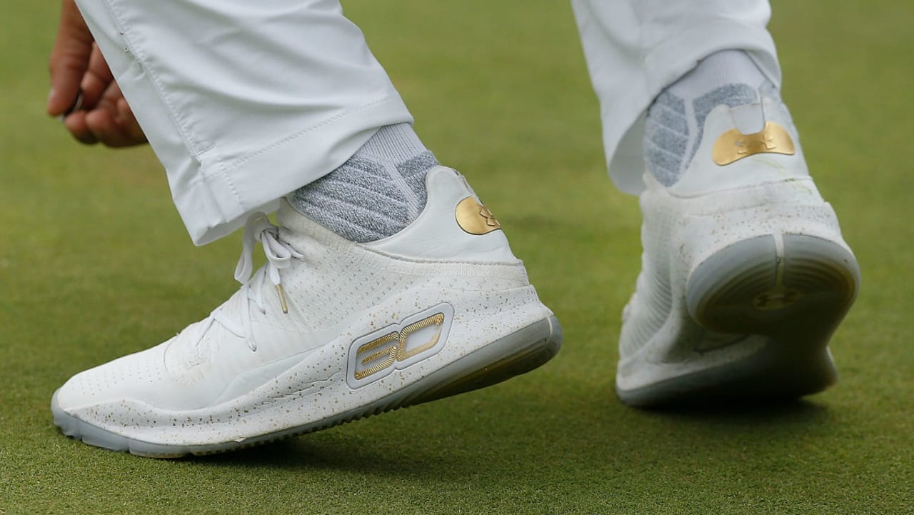 stephen curry shoes 4 white and gold