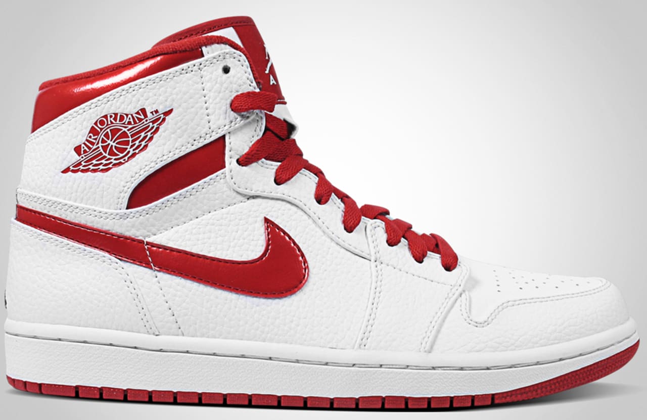 high top red and white jordans