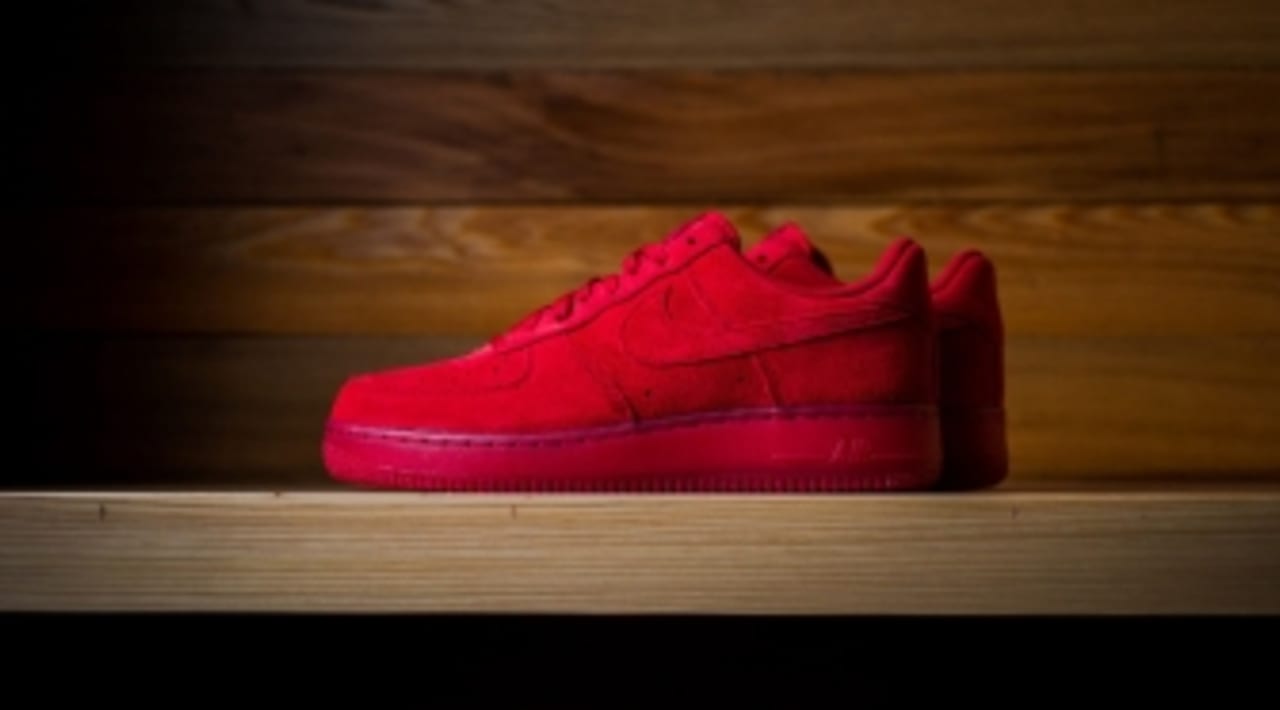 nike air force 1 red suede trainers with gum sole