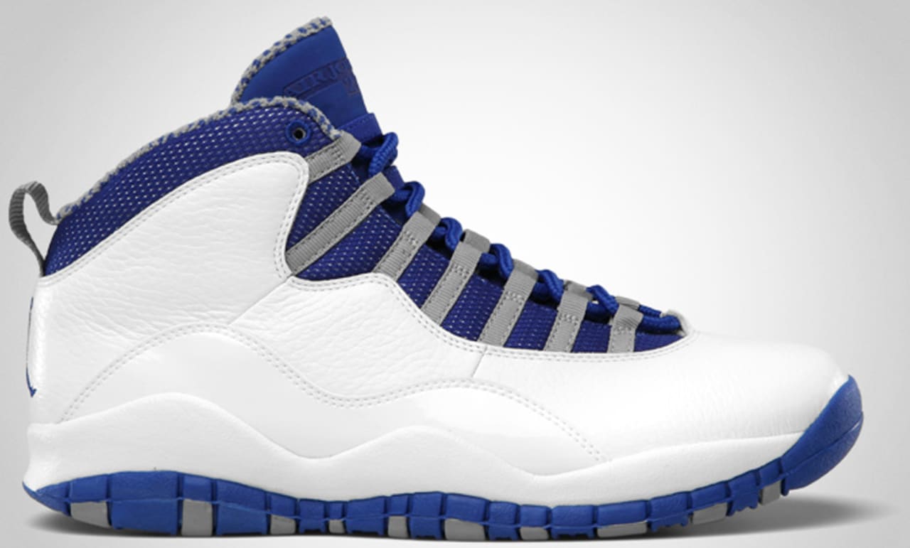 white and blue jordan 10