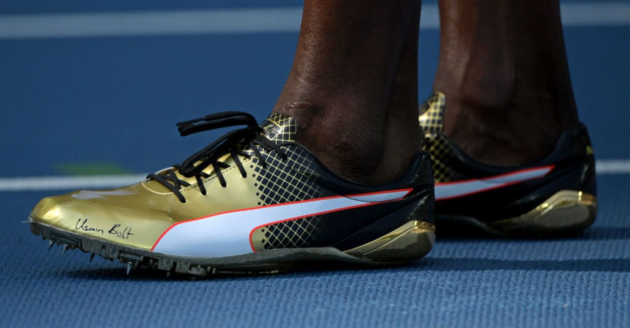 Droogte genezen Een computer gebruiken Usain Bolt's Gold Puma Spikes for the Olympics | Sole Collector
