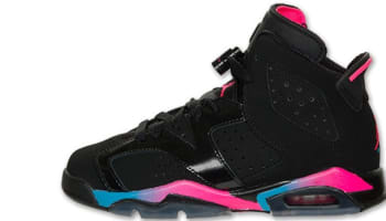 Girls Air Jordan 6 Retro GS Black/Pink Flash-Marina Blue