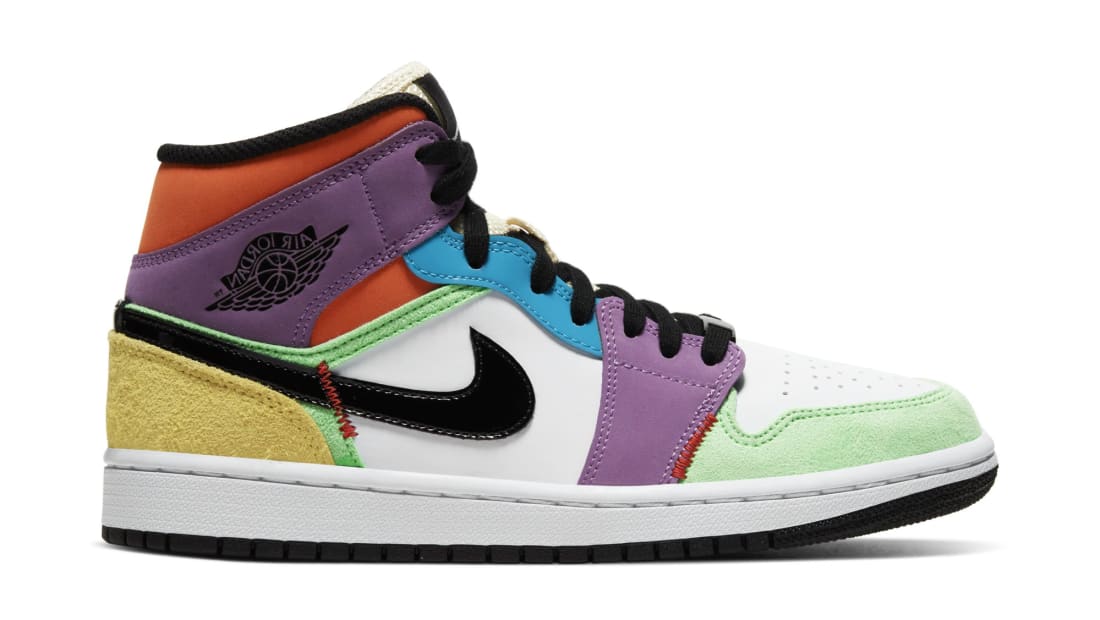 purple green and white jordan 1s