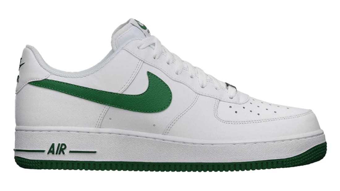 white and green air force ones