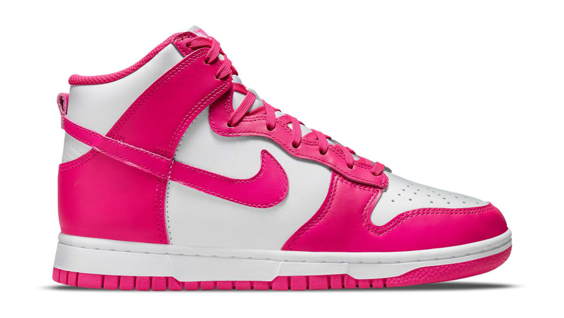 pink and white nike high tops