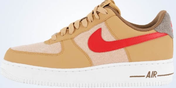 gold and red air force ones