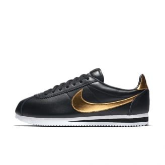 nike cortez black metallic gold