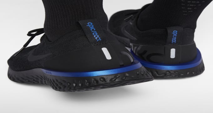 nike epic react flyknit black racer blue