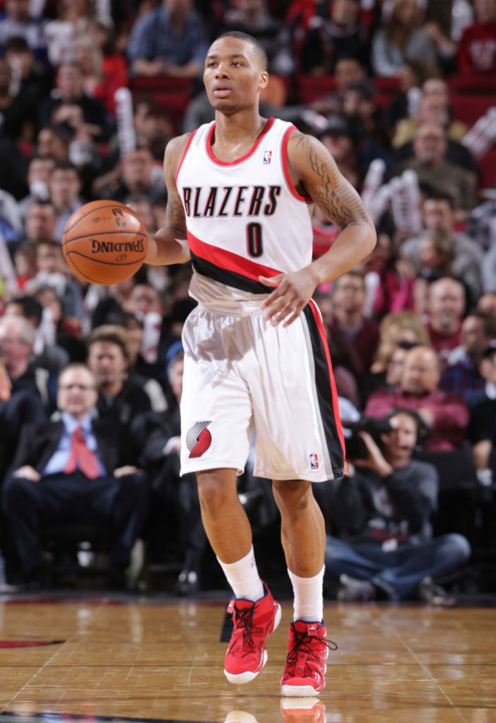 Damian Lillard wearing adidas Top Ten 2000 Light Scarlet