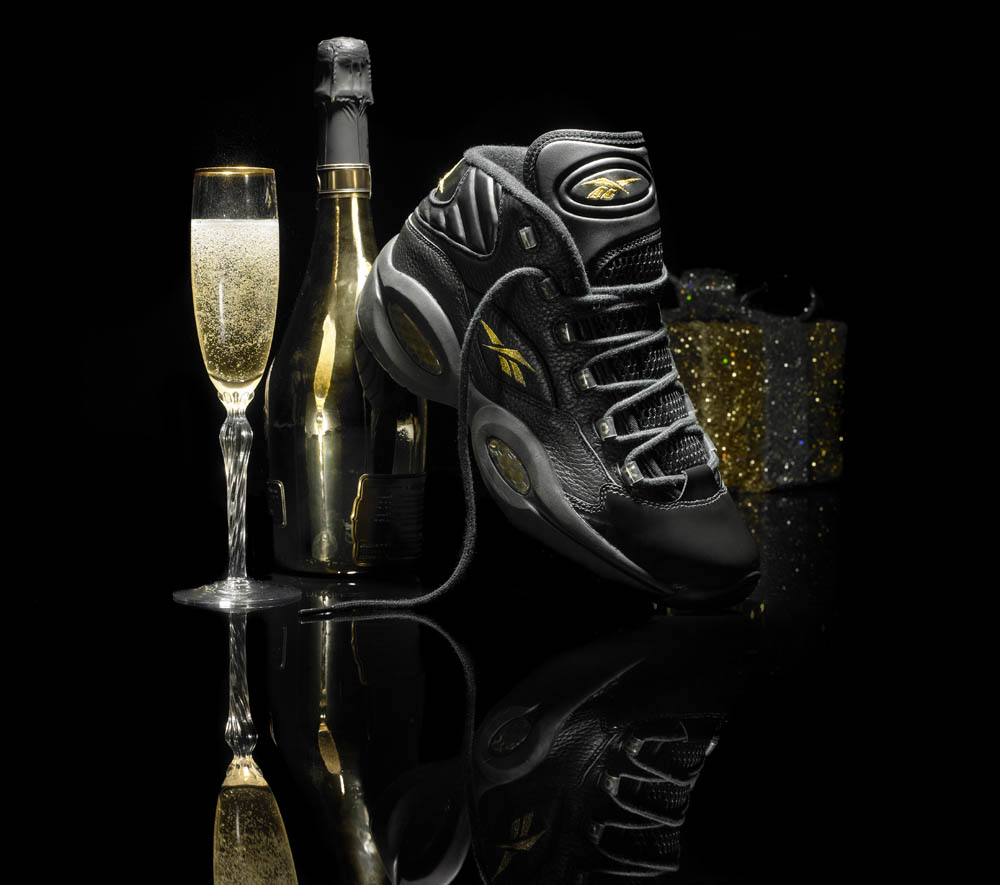 Black and 2024 gold reeboks