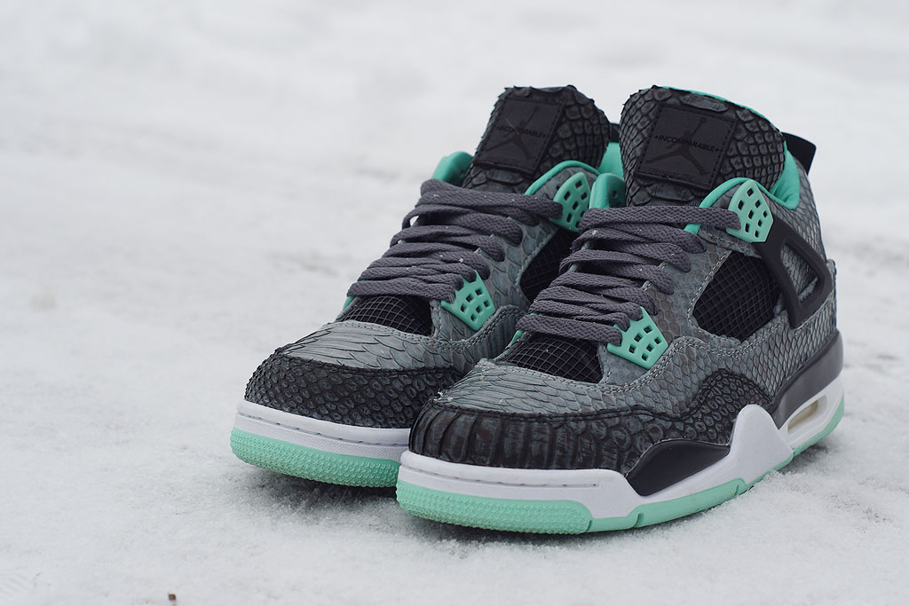 JBF Customs Works His Python Magic On A Pair Of The Air Jordan 4 Mist Blue  •