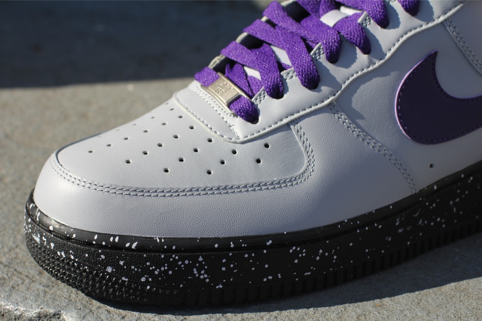 purple and grey air force ones