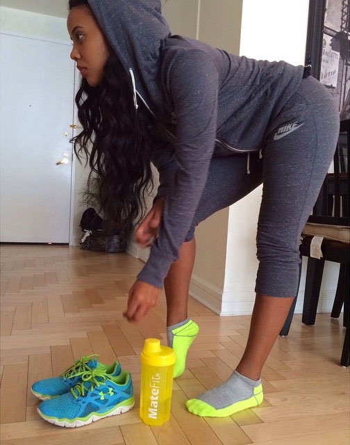 Angela Simmons wearing Under Armour Micro G Monza