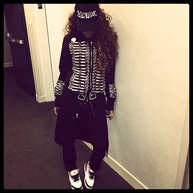 Teyana Taylor wearing Air Jordan 3 Retro Fire Red