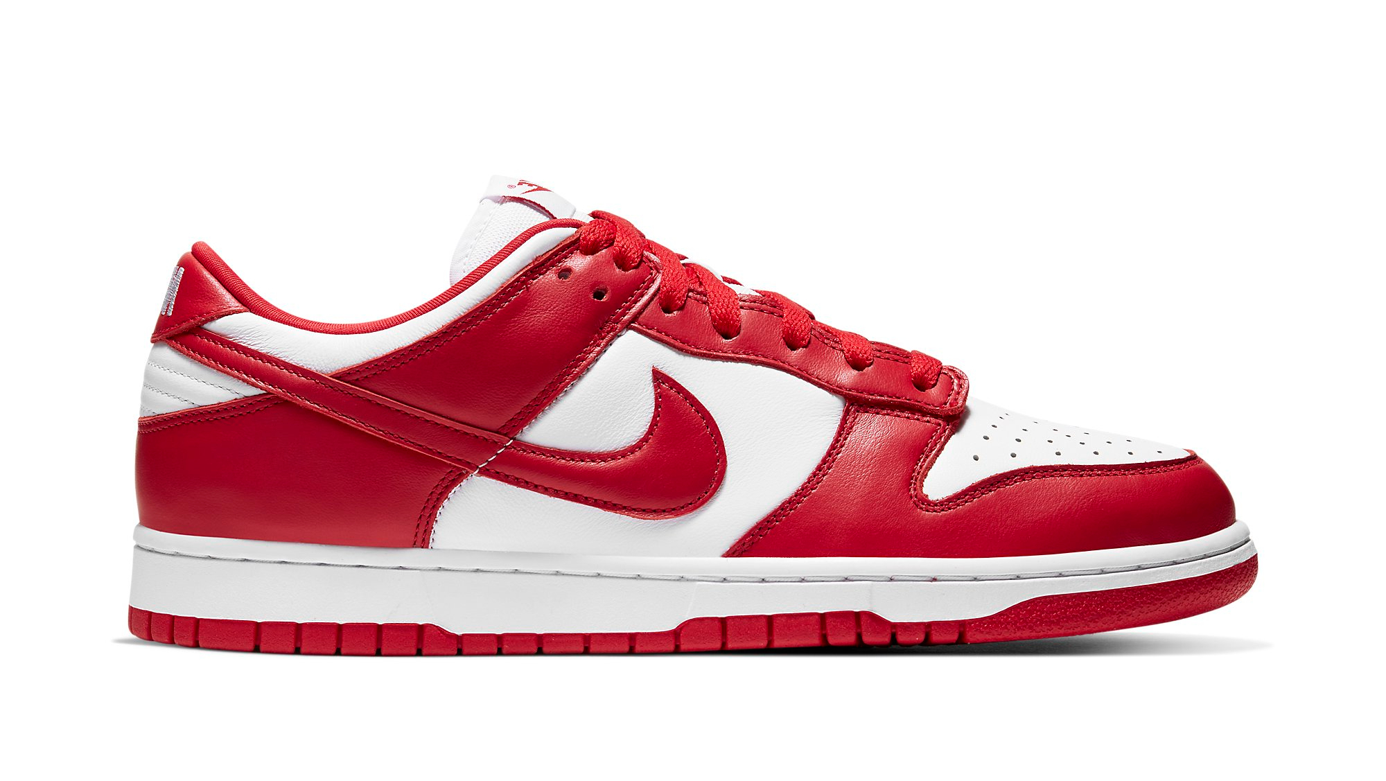 low dunks red and white