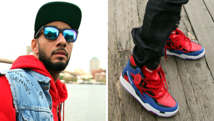 Swizz Beatz wearing Reebok Twilight Zone Pump Spider Man