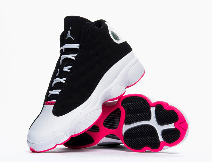 Air Jordan 13s in Black, Hyper Pink 