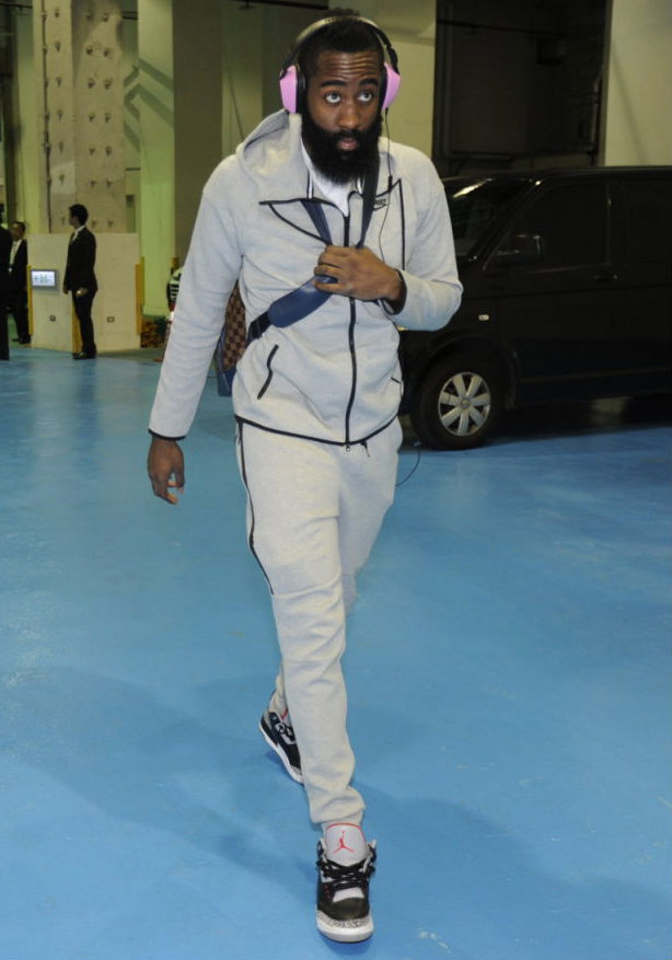 James Harden wearing Air Jordan III 3 Retro Black Cement