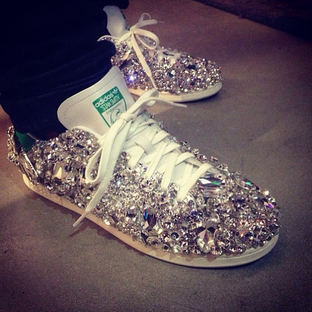 Pharrell Wears Swarovski x adidas Originals Stan Smith Custom