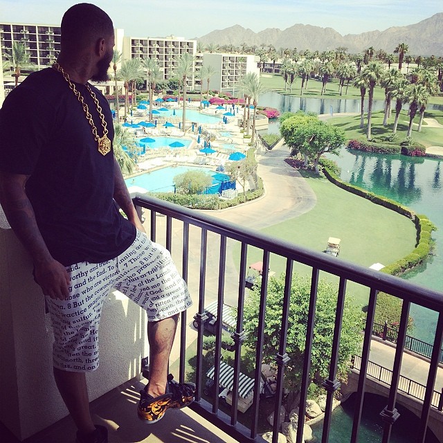 The Game wearing Supreme x Nike Air Foamposite One Black