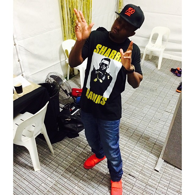 Dizzee Rascal wearing Nike Air Yeezy II 2 Red October