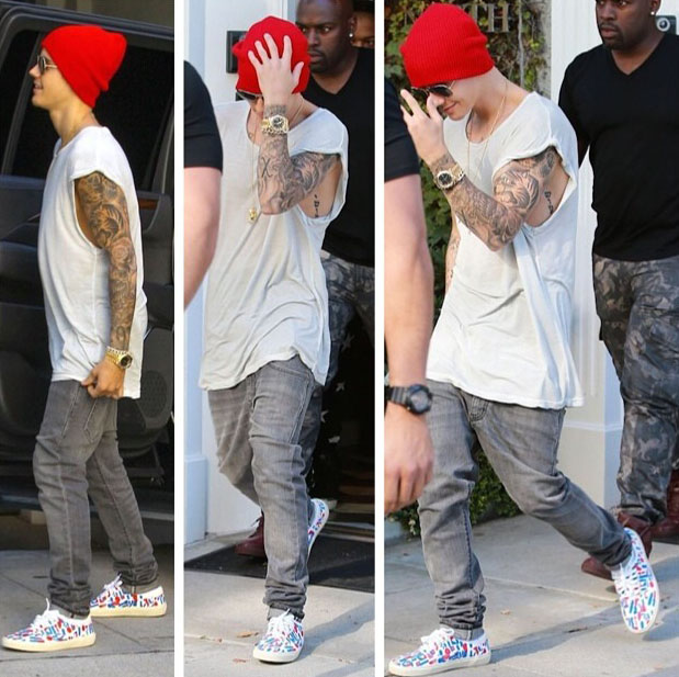 Justin Bieber wearing Saint Laurent Lace-Up Printed Sneakers