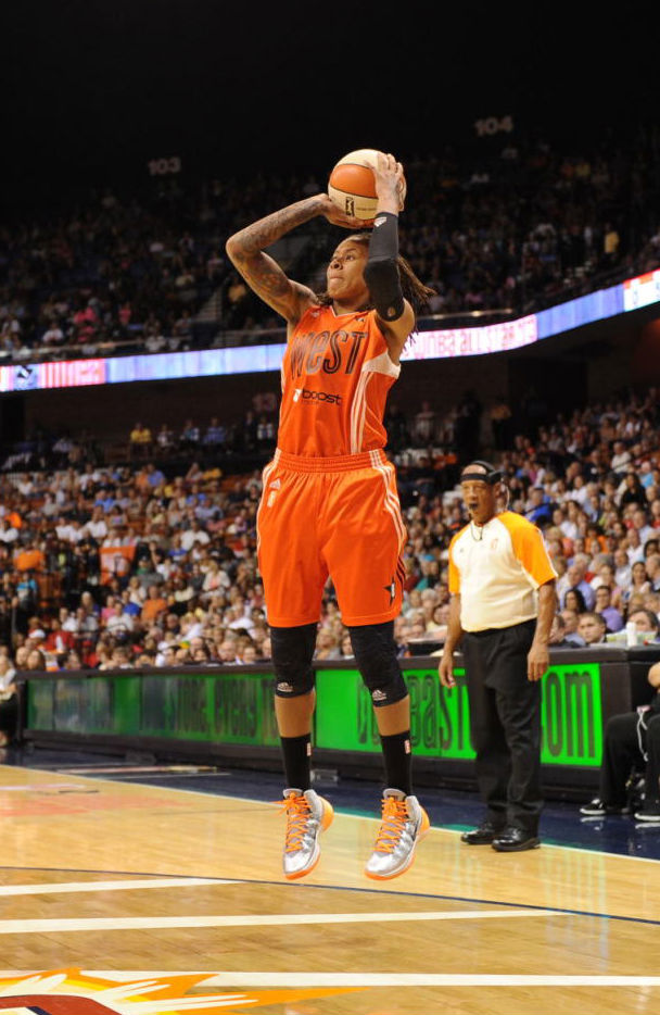 Seimone Augustus wearing Nike Hyperdunk 2013 All-Star PE