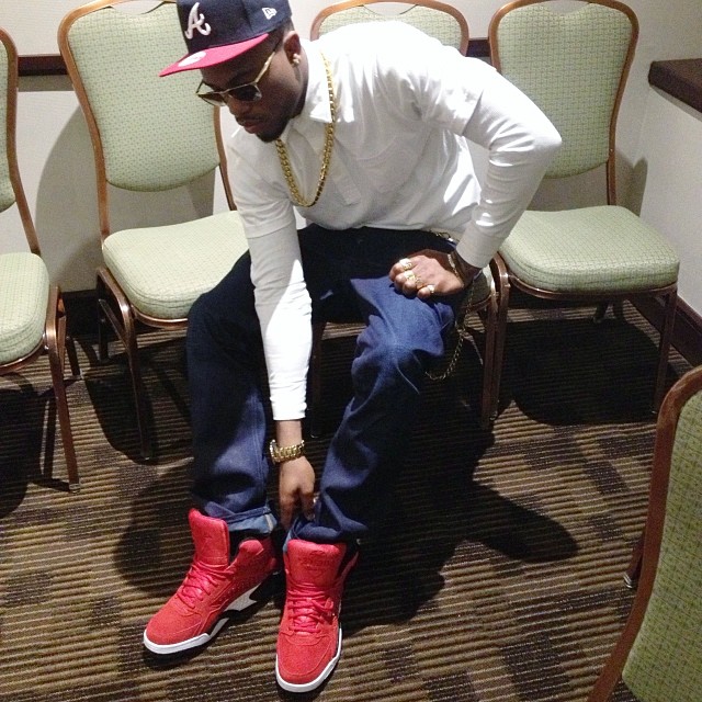 B.o.B. wearing Ewing Focus Red Suede