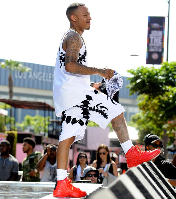 Bow Wow wearing Air Jordan XII 12 Red Custom