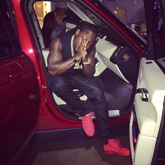 Ace Hood wearing PUMA Suede Red