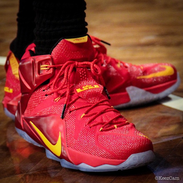 SoleWatch Up Close With LeBron James Red Yellow Nike LeBron 12