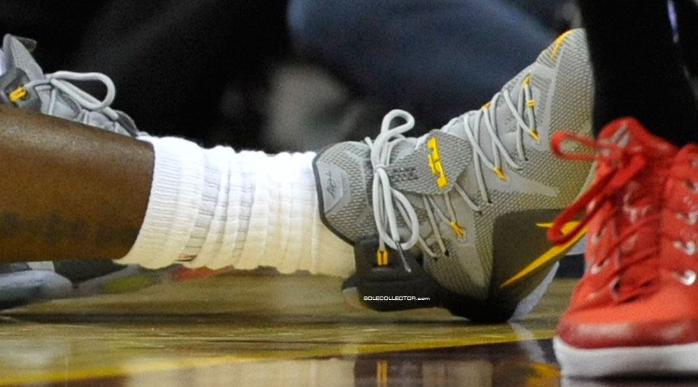 LeBron James wearing Nike LeBron XII 12 Grey/Yellow PE (3)