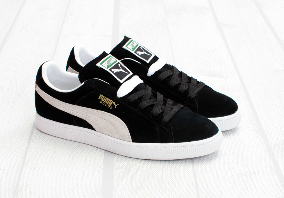 puma suede black with white laces