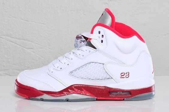 Jordan 5 white on sale red