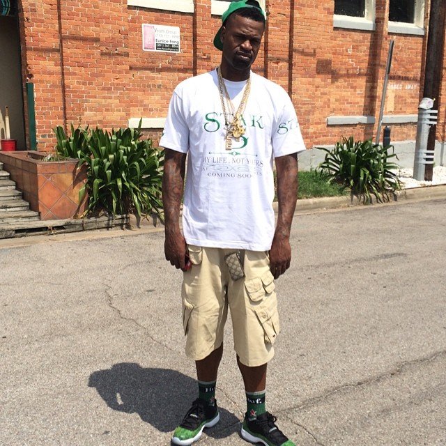 Stephen Jackson wearing Air Jordan XI 11 Low Green Snake