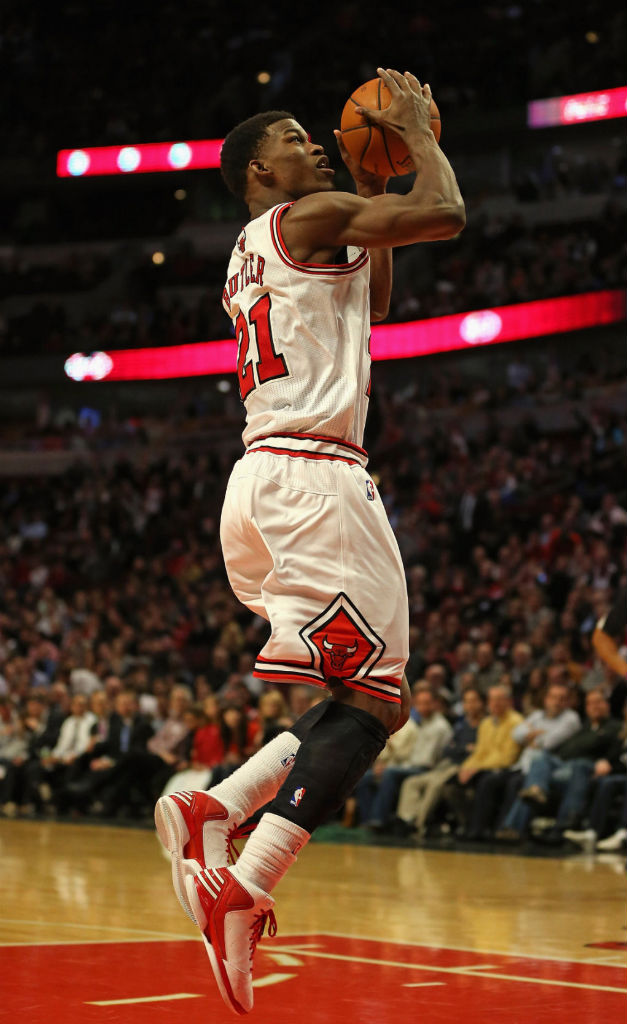 Jimmy Butler wearing adidas Rose 773