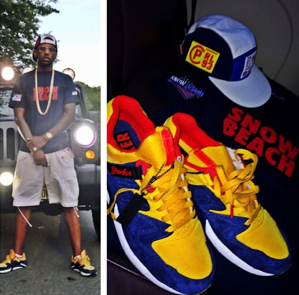 Fabolous wearing Packer Shoes x Saucony Grid 9000 Snow Beach