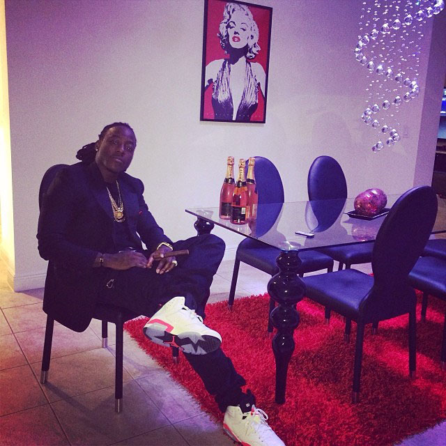 Ace Hood wearing Air Jordan 6 Retro White/Infrared