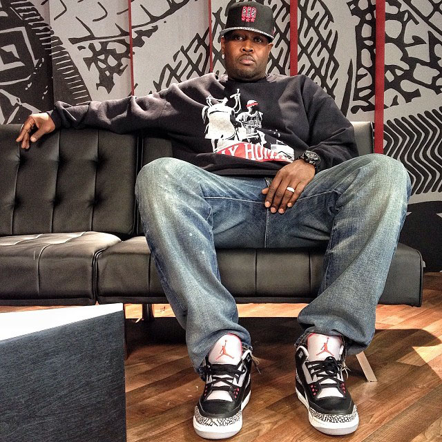 DJ Clark Kent wearing Air Jordan 3 Retro Black Cement