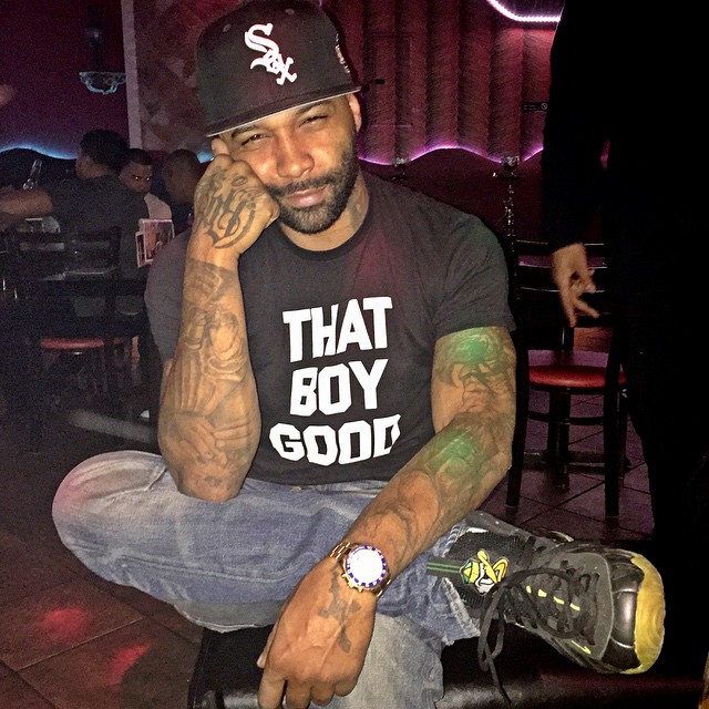 Joe Budden wearing Nike Air Foamposite Pro Oregon Custom