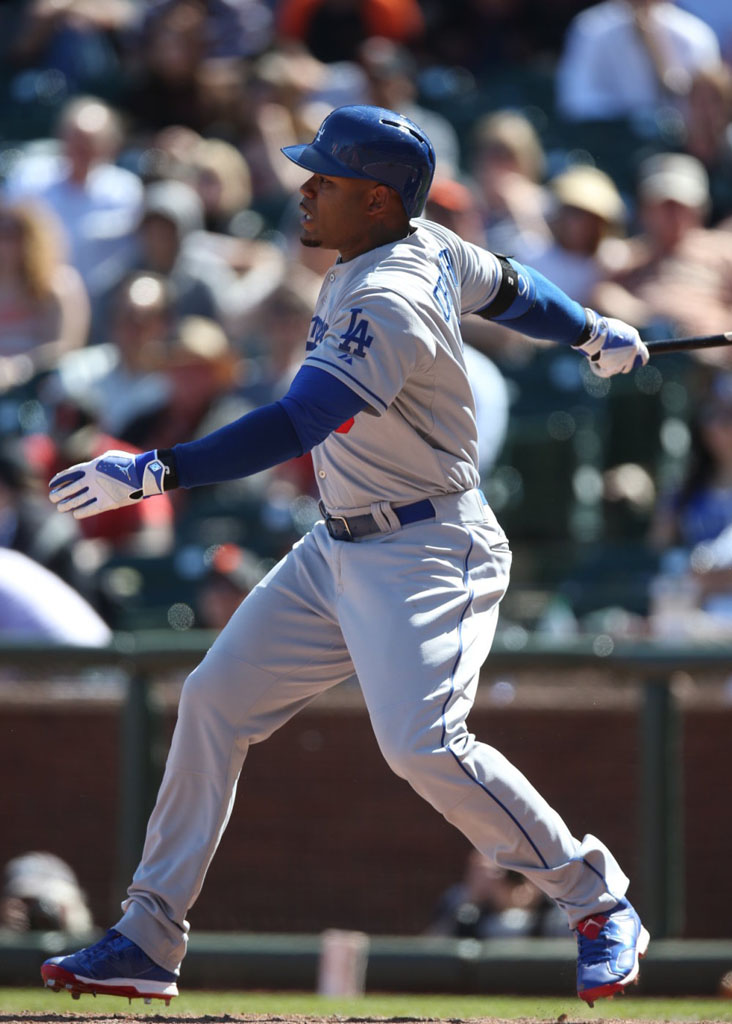 Carl Crawford wearing Air Jordan VI 6 Los Angeles Dodgers PE Cleats (1)