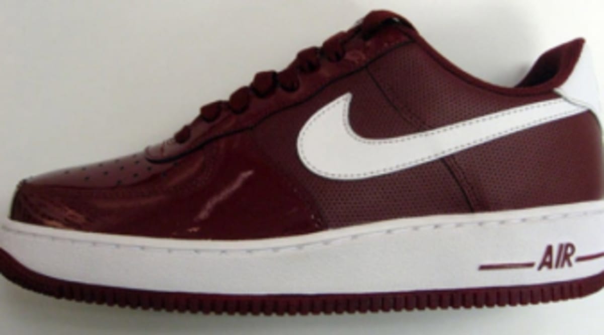 burgundy and white air force ones