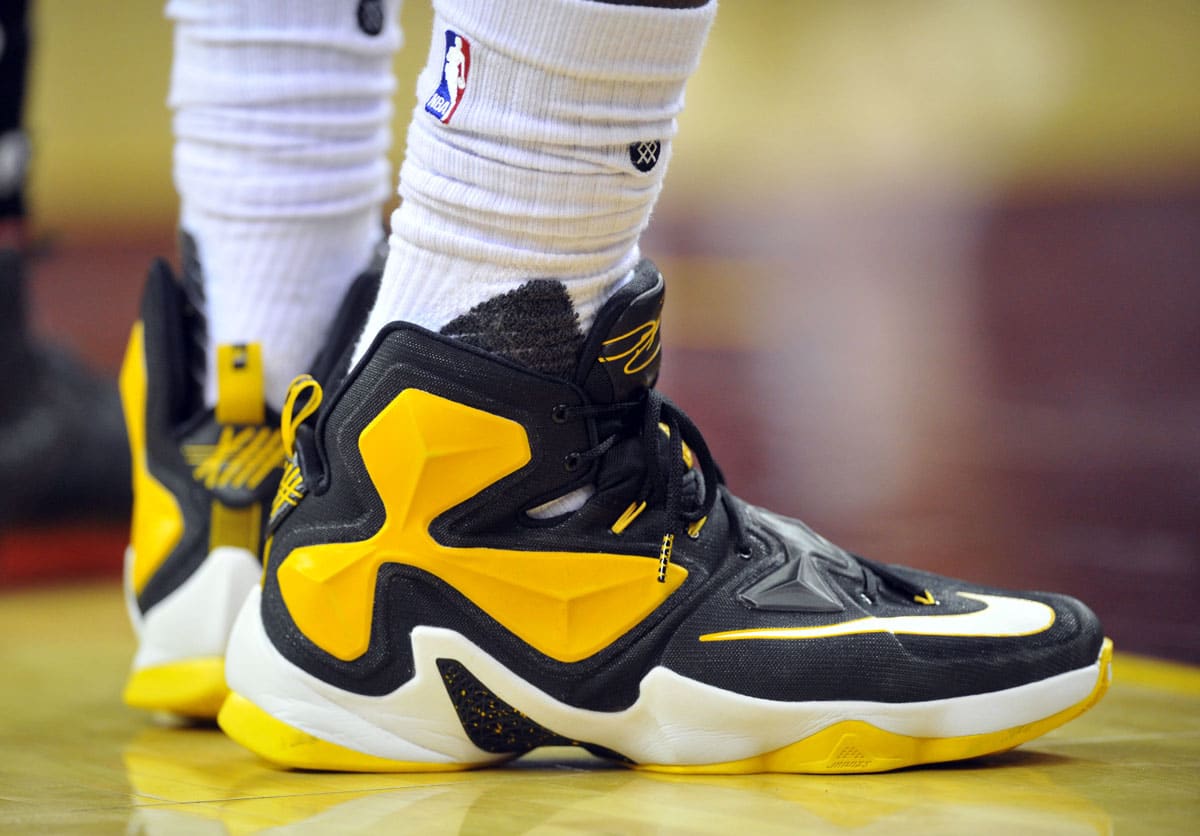 LeBron James Wearing a Black/Yellow-White Nike LeBron 13 PE - Every ...