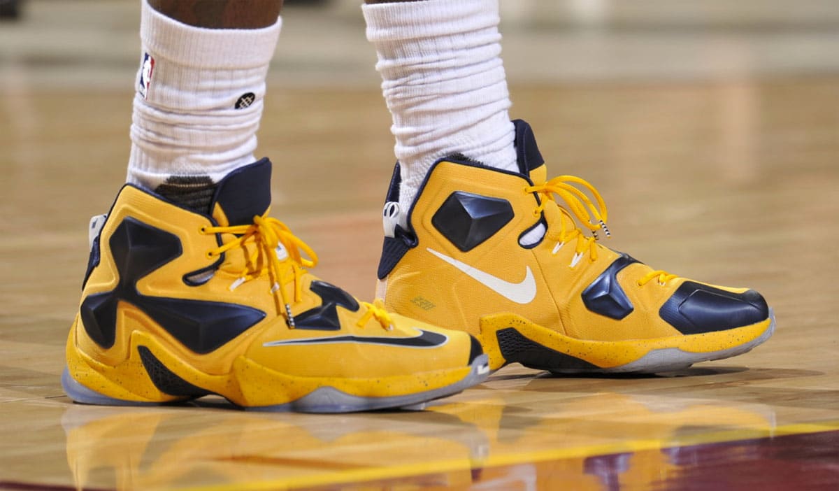 LeBron James Wearing a Yellow/Navy Nike LeBron 13 PE - Every Sneaker ...